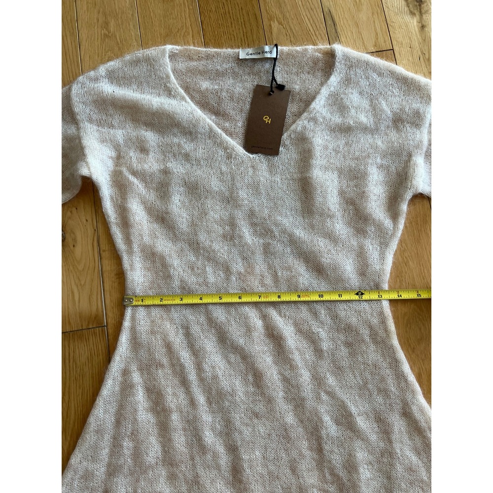 NEW Gentle Herd Sheer Overlay Mohair Wool Long Sleeve A Line Knit Midi Dress L - Picture 5 of 9